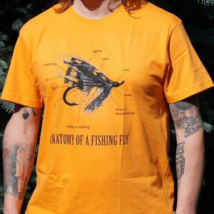 Koszulka wędkarska z muchą łososiową Anatomy Of A Fishing Fly Orange  T-Shirt Orange 